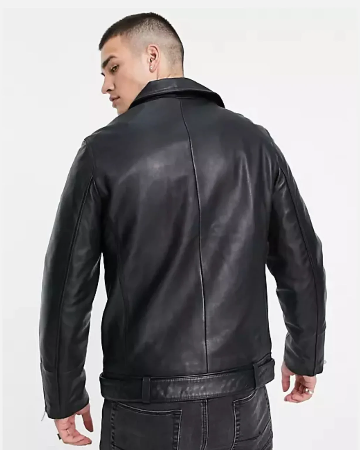 Topman Black Real Leather Biker Jacket