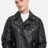 Topman Black Real Leather Biker Jacket