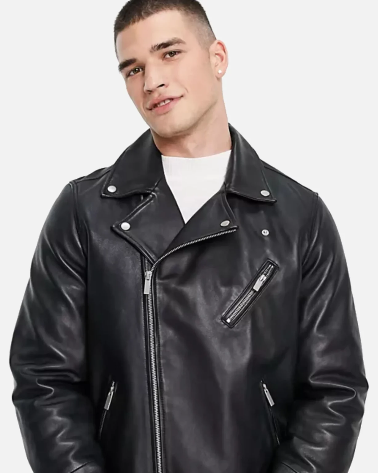 Topman Black Real Leather Biker Jacket