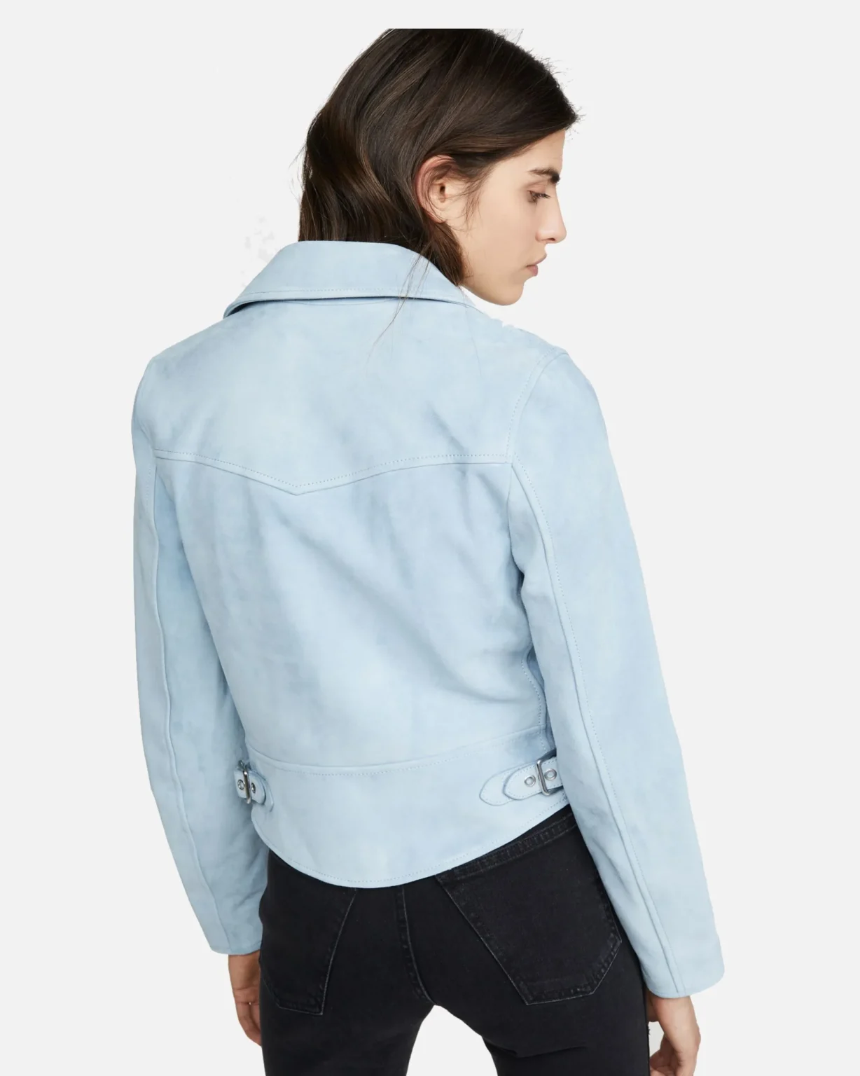 Women Pale Blue Suede Leather Jacket