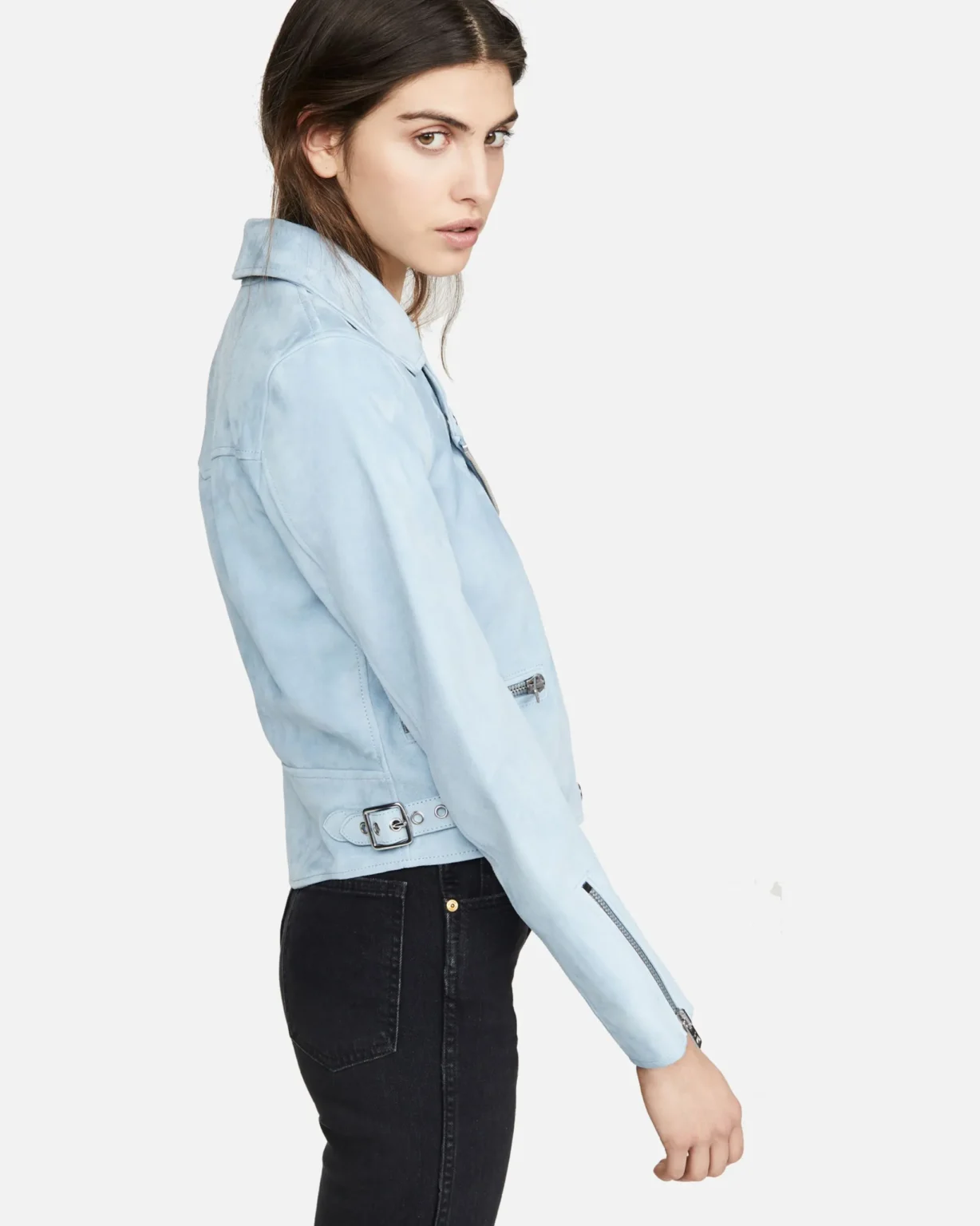 Women Pale Blue Suede Leather Jacket