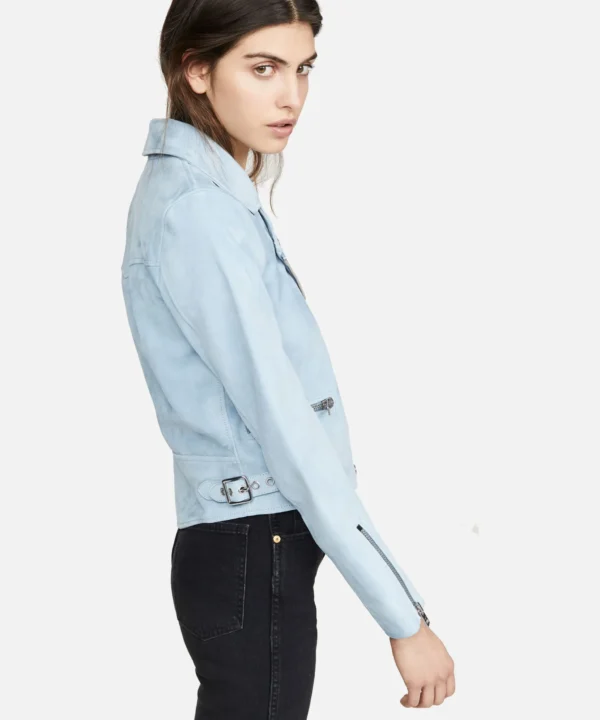 Women Pale Blue Suede Leather Jacket