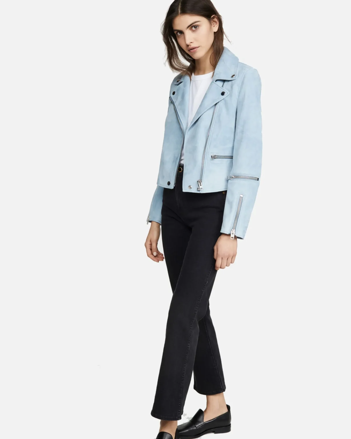 Women Pale Blue Suede Leather Jacket