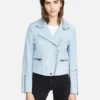 Women Pale Blue Suede Leather Jacket