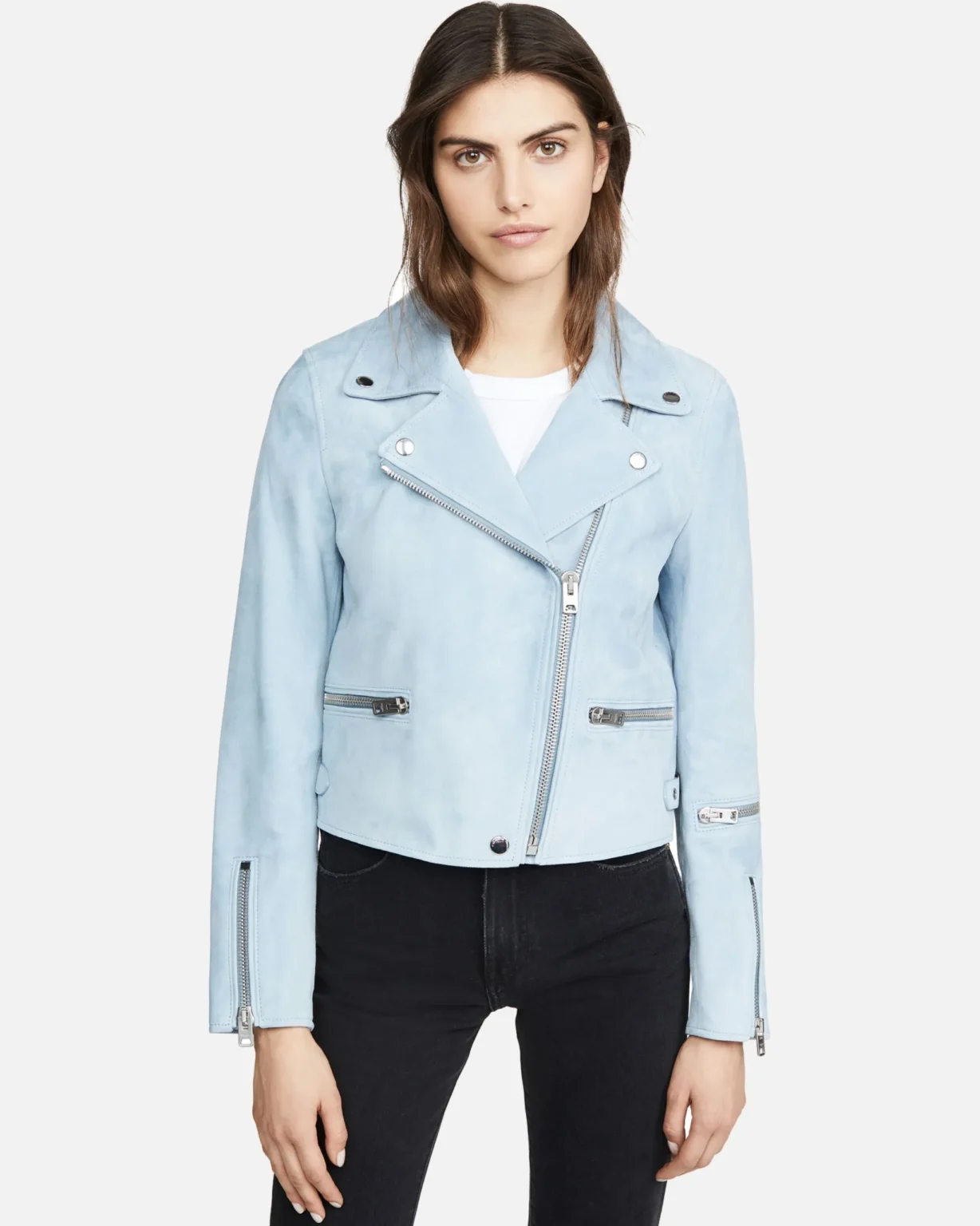 Women Pale Blue Suede Leather Jacket