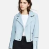 Women Pale Blue Suede Leather Jacket