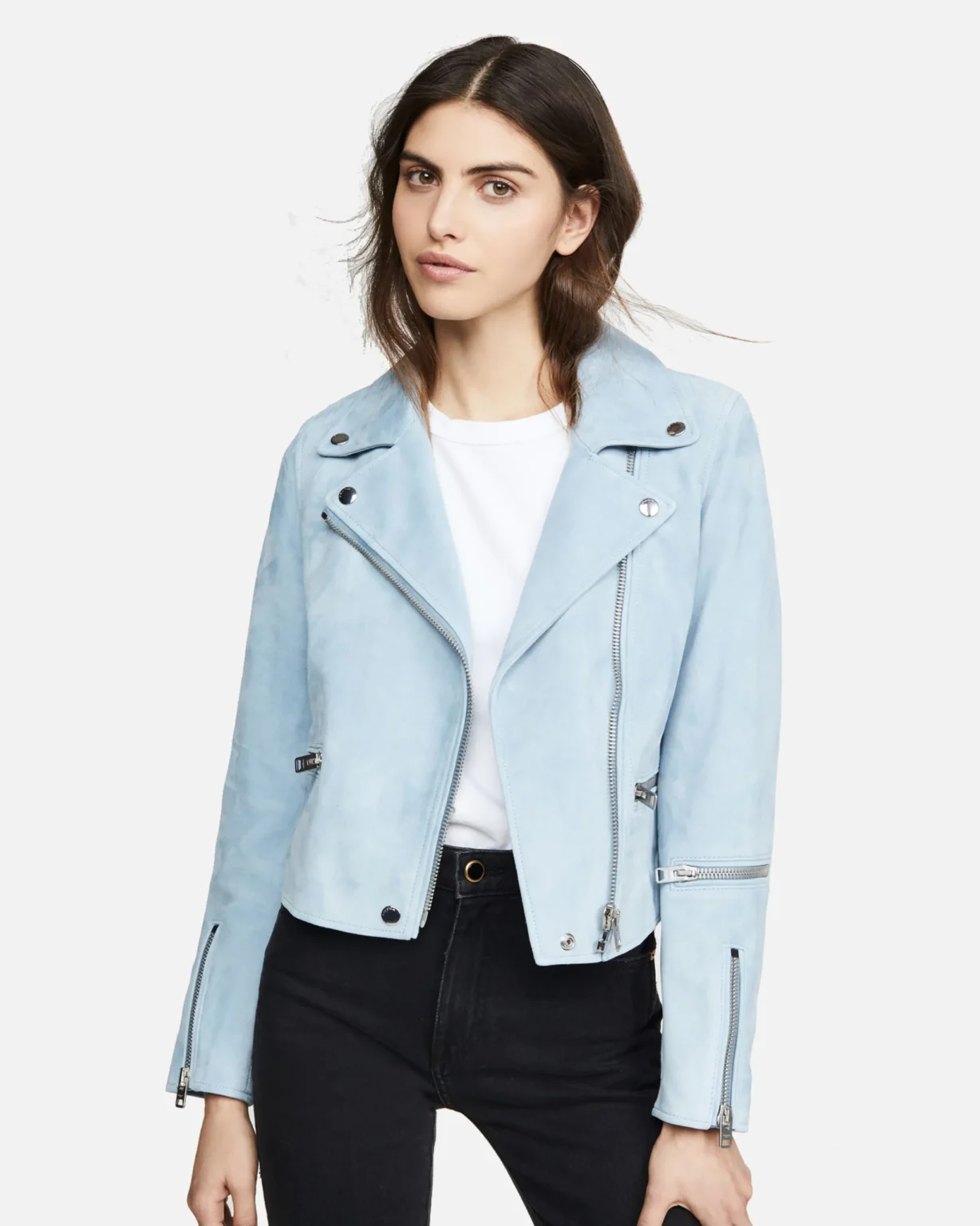 Women Pale Blue Suede Leather Jacket