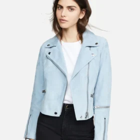 Women's Pale Blue Suede Leather Jacket