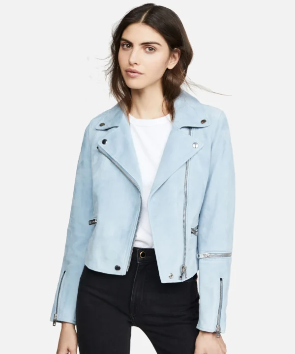 Women Pale Blue Suede Leather Jacket