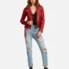 Women Red Langarm Moto Leather Jacket