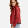 Women Red Langarm Moto Leather Jacket