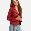 Women Red Langarm Moto Leather Jacket