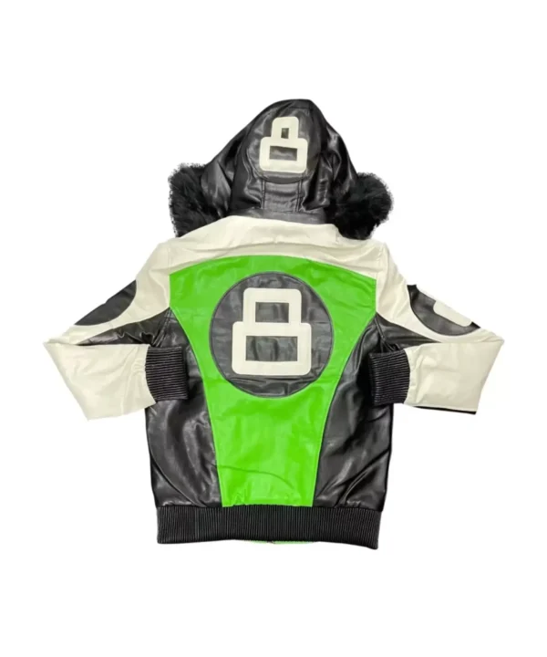 8 Ball Lime Leather Jacket with Fur Hooded