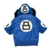 Synthetic 8 Ball Blue Hooded Leather Jacket