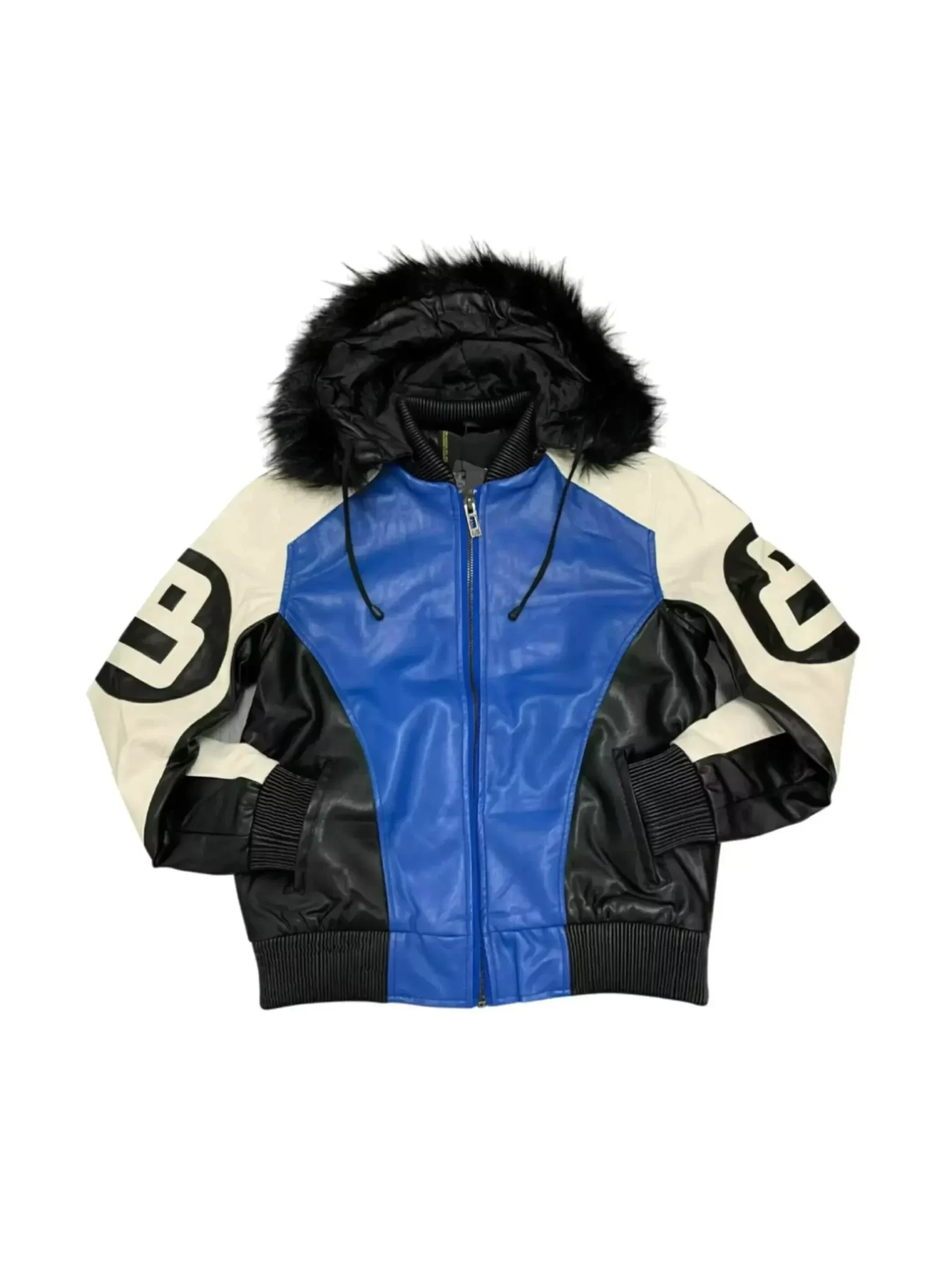 Arcade Style Fur Hooded Robert Phillipe Blue 8 Ball Jacket