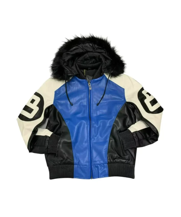 Arcade Style Fur Hooded Robert Phillipe Blue 8 Ball Jacket