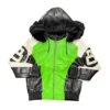 8 Ball Lime Leather Jacket with Fur Hooded