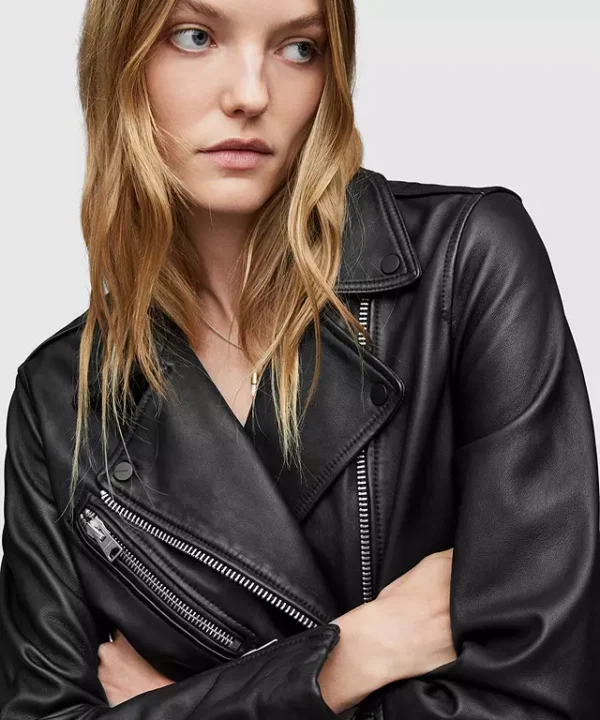 Amelia Long Black Biker Womens Jacket