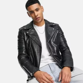 Barneys Men’s Black Leather Moto Jacket