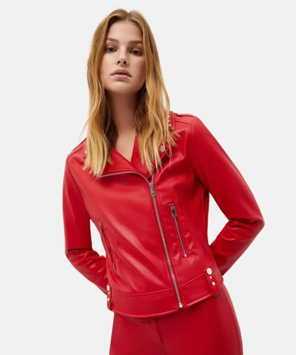 BLOD Red Biker Leather jacket For Womens