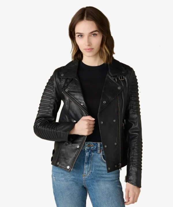 Black Quilted Biker Leather Jacket