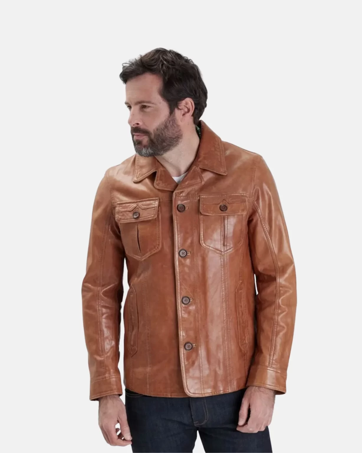 Men’s Brown Trucker Leather Jacket