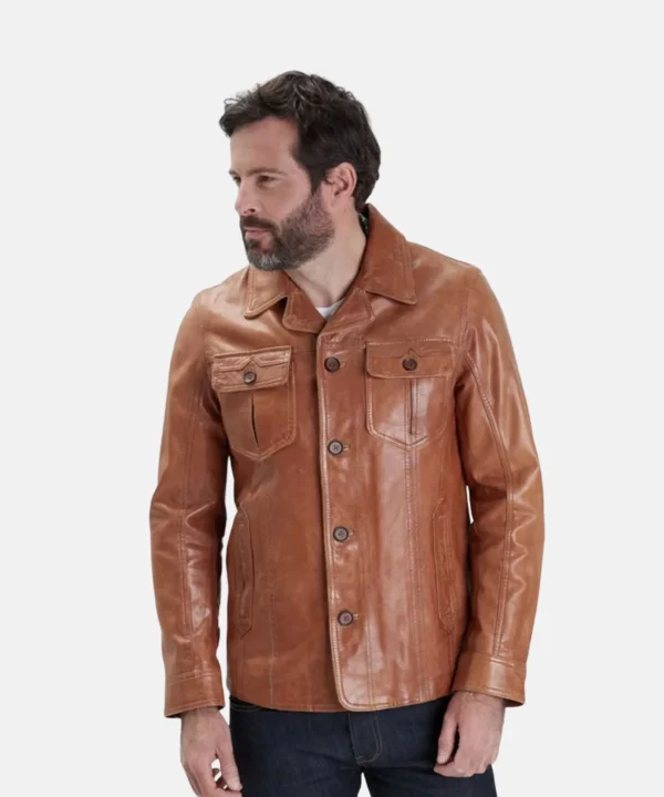 Men’s Brown Trucker Leather Jacket