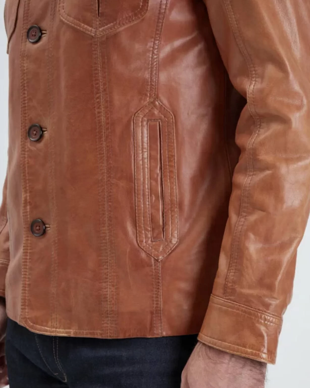 Men’s Brown Trucker Leather Jacket