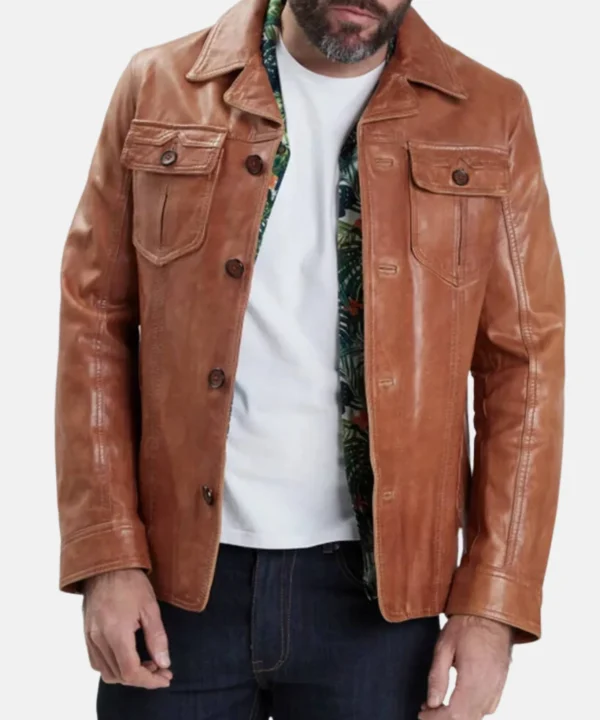 Men’s Brown Trucker Leather Jacket