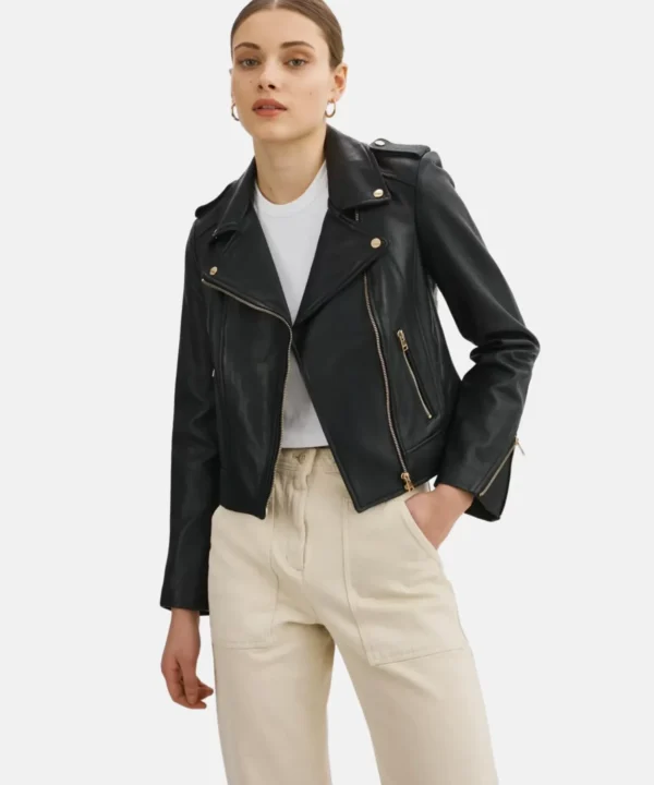 Jayne Classic Vienna Black Biker Leather Jacket