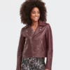 Maroon Women Biker Leather Jacket