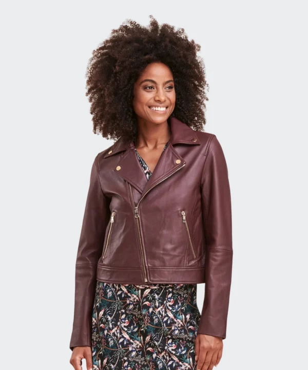 Maroon Women Biker Leather Jacket