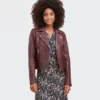 Maroon Women Biker Leather Jacket