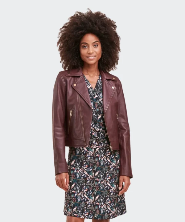 Maroon Women Biker Leather Jacket