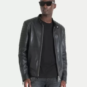 Cafe Racer Charcoal Black Leather Jacket For Men