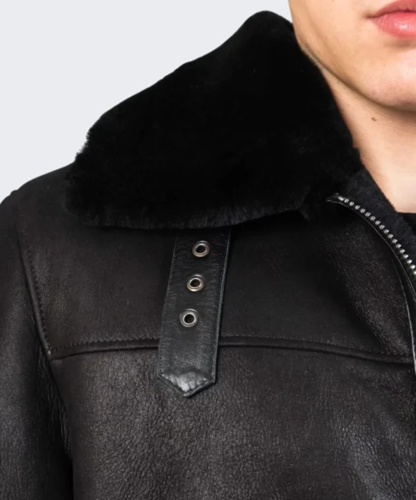 Mens Luxury Shearling Leather Jacket Black