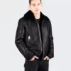 Mens Luxury Shearling Leather Jacket Black