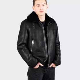 Luxurious Sheepskin Shearling Black Leather Jacket