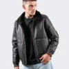 Shearling Leather Black Bomber Jacket