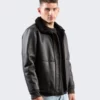 Shearling Leather Black Bomber Jacket