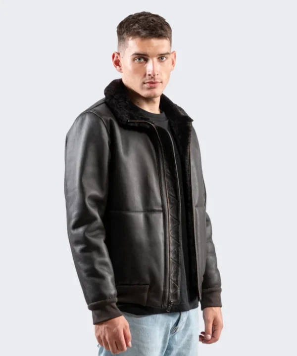 Shearling Leather Black Bomber Jacket