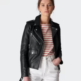 Black Double Rider Lambskin Biker Leather Jacket For Women