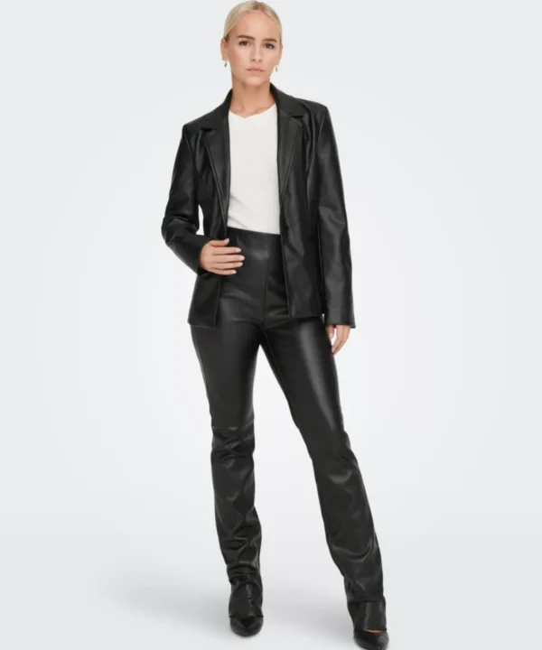 Women Black Genuine Leather Blazer