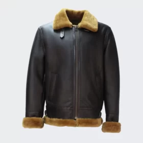 B3 Moto Collar Shearling Leather Jacket for Men's