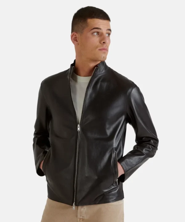 cafe racer black leather jacket for mens