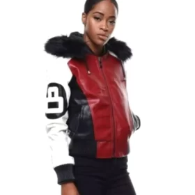 8 Ball Artificial Fur Hooded Leather Jacket For Women