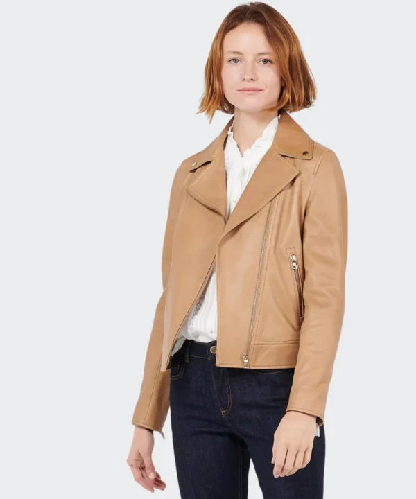 tan color biker leather jacket for women