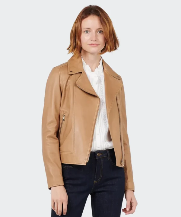 tan color biker leather jacket for women