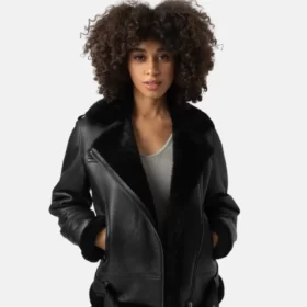 Classic Aviator Black Sheepskin Shearling Leather Jacket