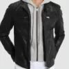 Mens Hooded Leather jacket